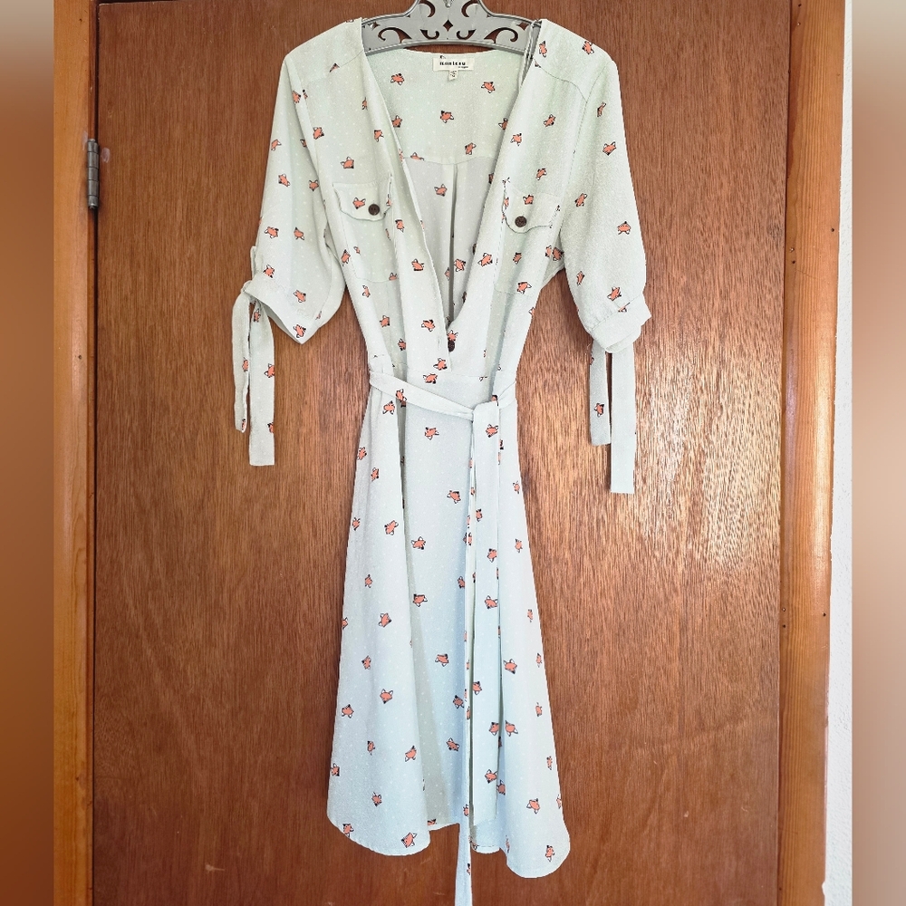 Fox print shirtwaist day dress M
